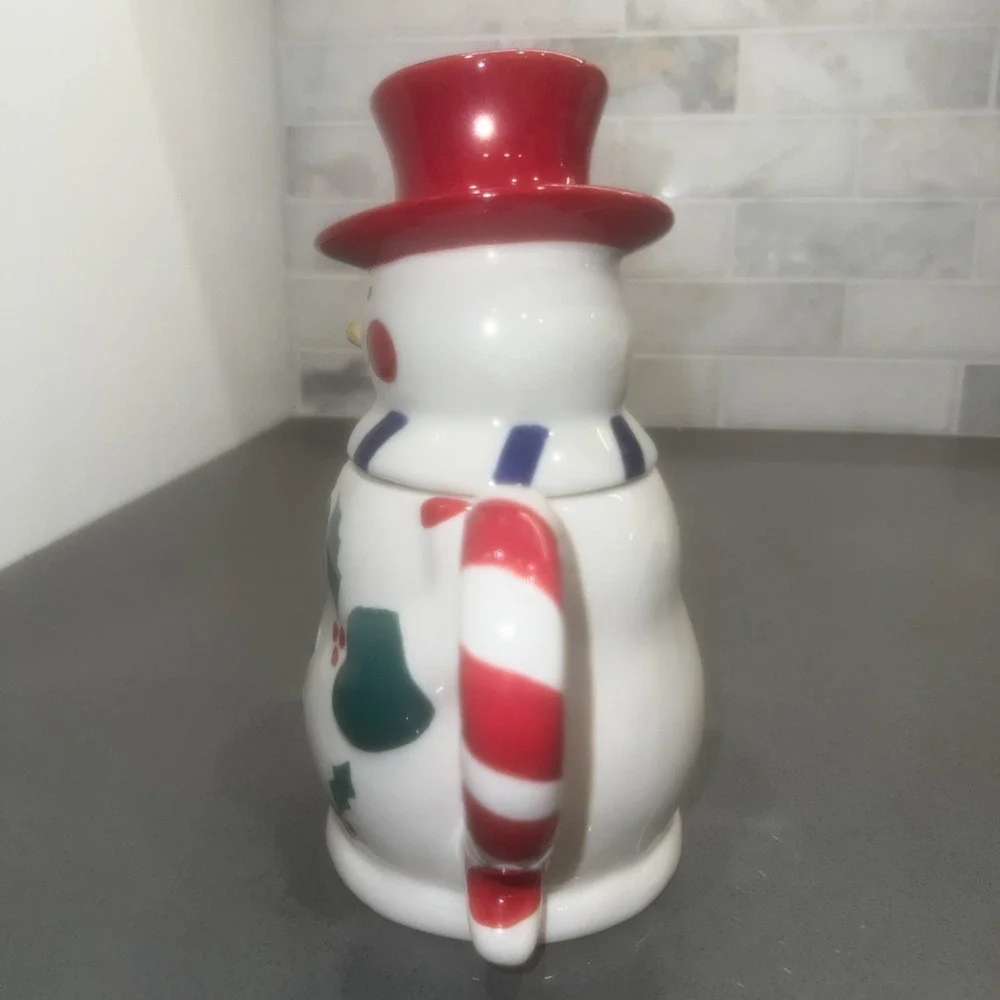 Snowman Mug With Red Hat Lid Temptations Presentable Ovenware By Tara Ceramic